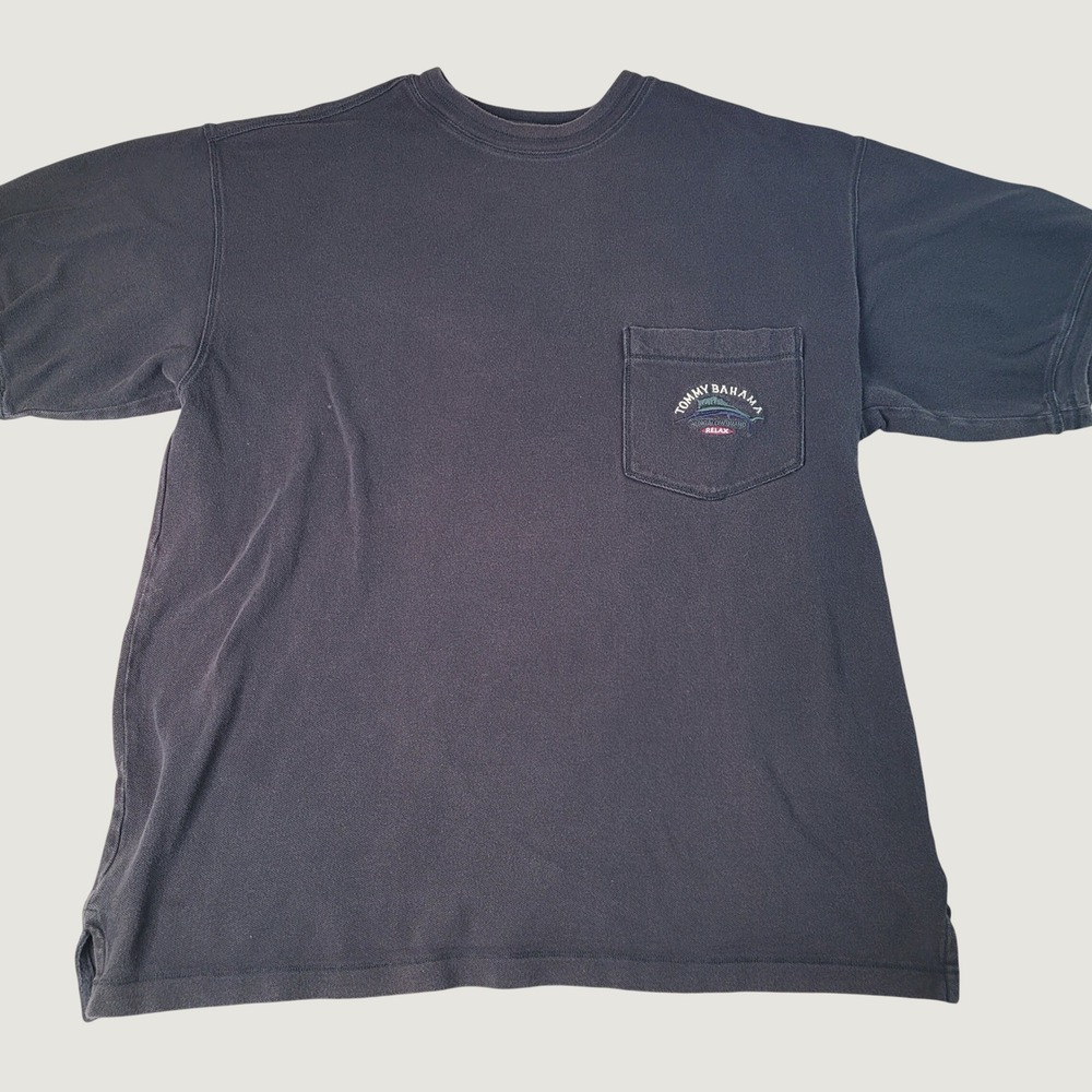 Tommy Bahama Relax Bungalow Brand Pocket T-Shirt Mens Large Black Marlin Y2K